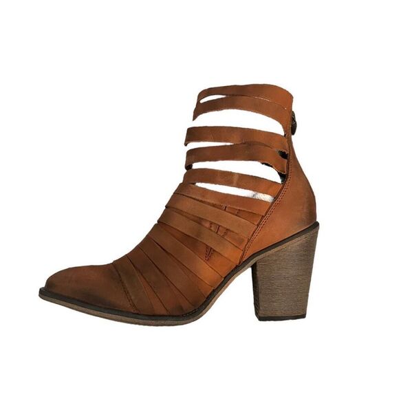 Free People Terracotta Leather Strappy Hybrid Heel Ankle Boot Booties Size 41 - Picture 1 of 5